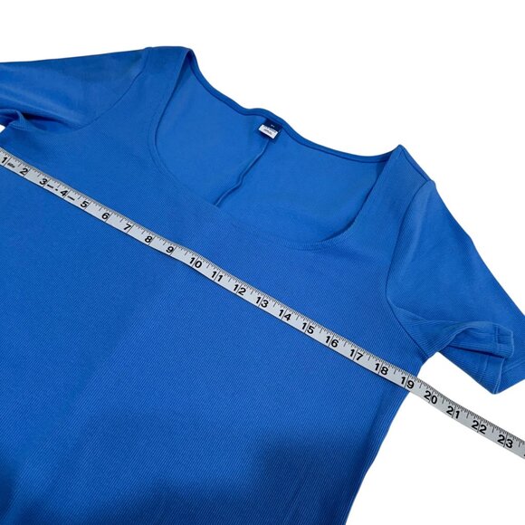 Old Navy Womens Blue Short Sleeve Fitted Midi Dress SZ XL Stretchy Comfort - Picture 4 of 13